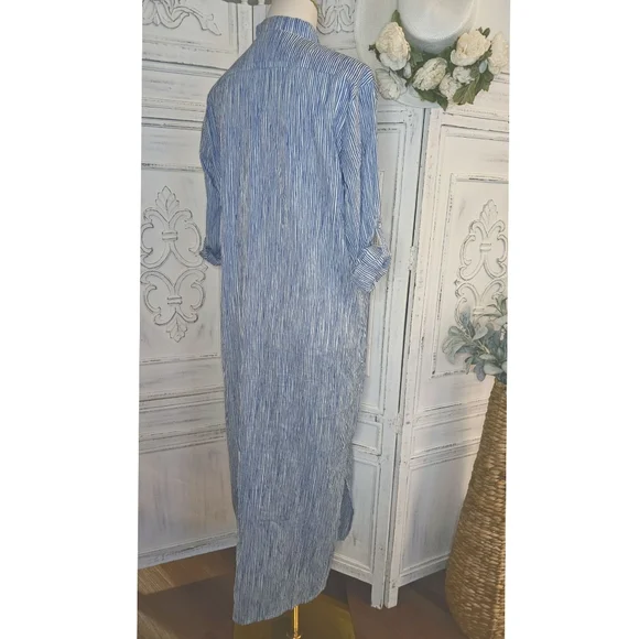 Rock Flower Paper Suri Navy Recycled Cotton Shirt Long Dress - Picture 5 of 9